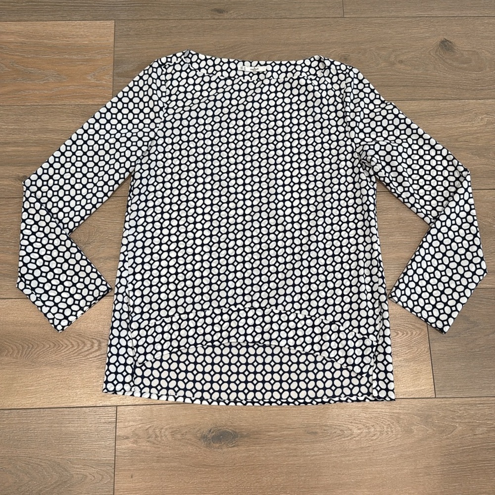 GRIFFLIN PARIS Blue White Boat Neck Long Sleeve Lightweight Blouse Top Size M